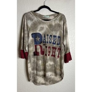 Southern Grace Womens Large Raised Right Red Blue Patriotic Lace Top Western NEW